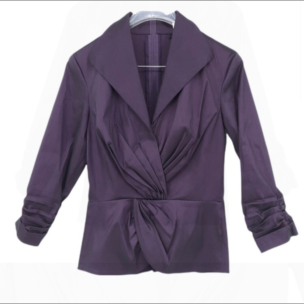 TADASHI SHOJI Metallic Shantung Wrap Peplum Top